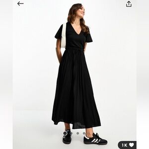 NEW ⭐️ ASOS design V neck tie waist pleat midi dress in black
